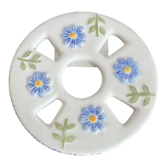 Candle Crown Decorative Ceramic Lids Set Of 2 With Hand-Painted Floral Designs - Picture 2 of 7